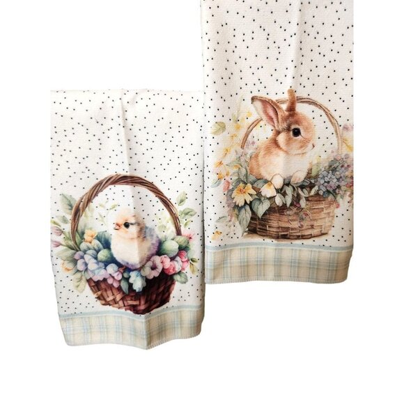 Easter Bunny Rabbit, Baby Chick Holiday Hand Towels Set of 2 in a mixture of pas - Picture 2 of 10